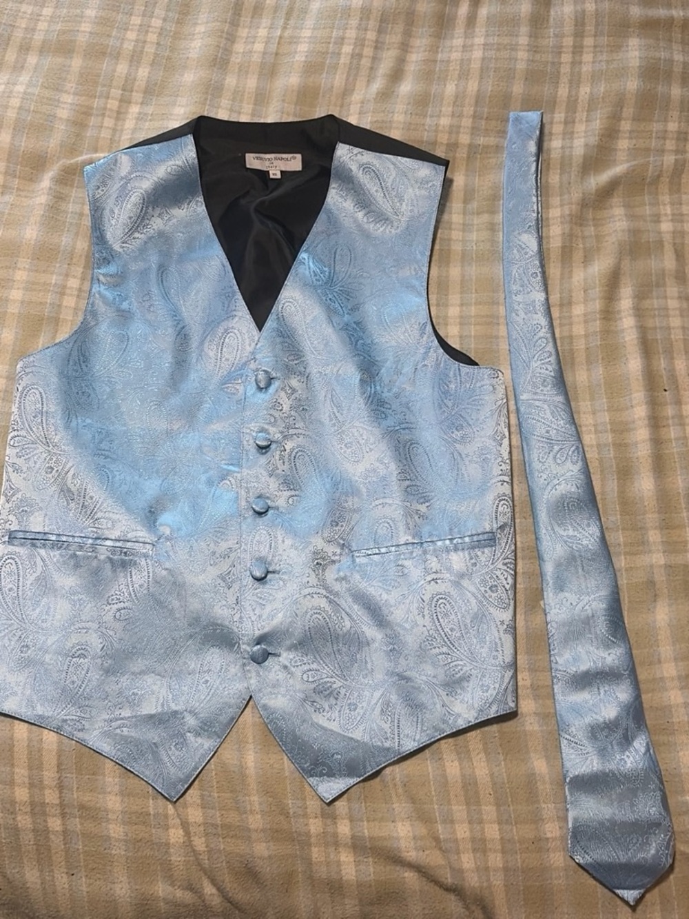 Men's Light Blue Paisley Vest and Tie Set - Classic Formal Wear